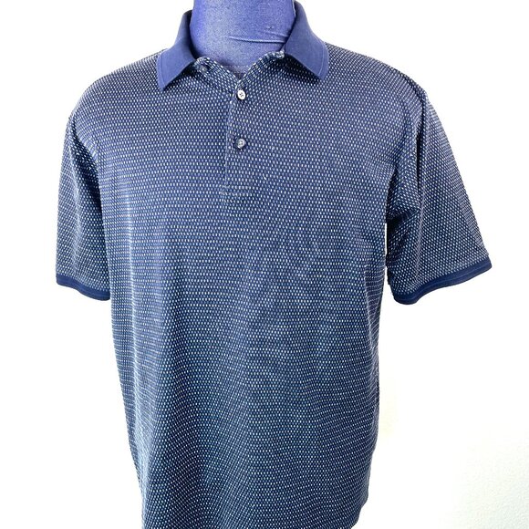 Hart Schaffner Marx Men’s Navy Patterned Polo Shirt 100% Cotton Made in Korea L - Picture 1 of 9